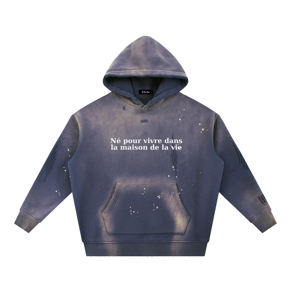 Vintage Washed Frayed Fleece Hoodie