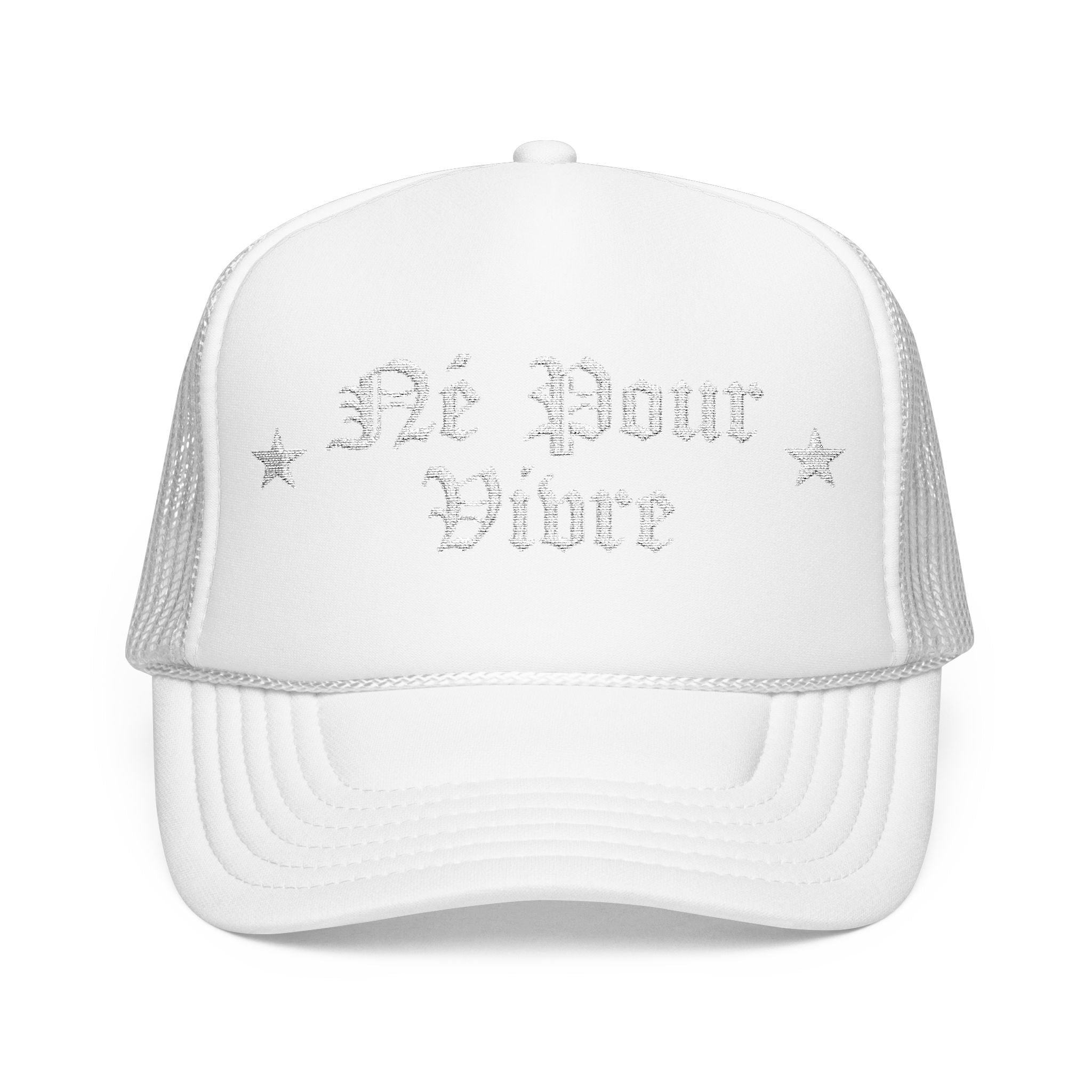Foam Trucker Hat — “Né Pour Vivre” Gothic Script Mesh Cap