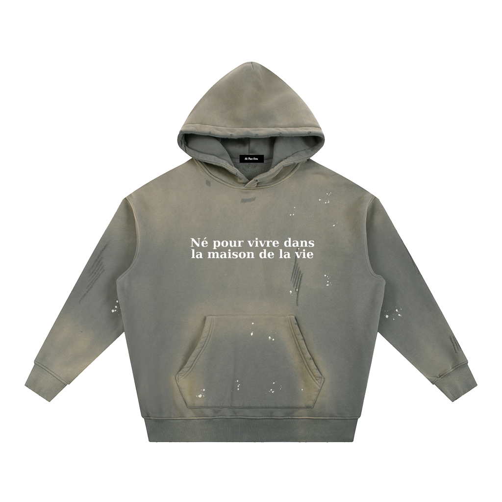 Vintage Washed Frayed Fleece Hoodie