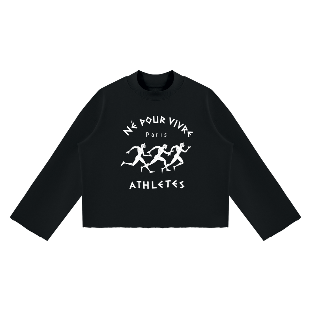Unisex Mock Neck Raw Edge Boxy Sweatshirt