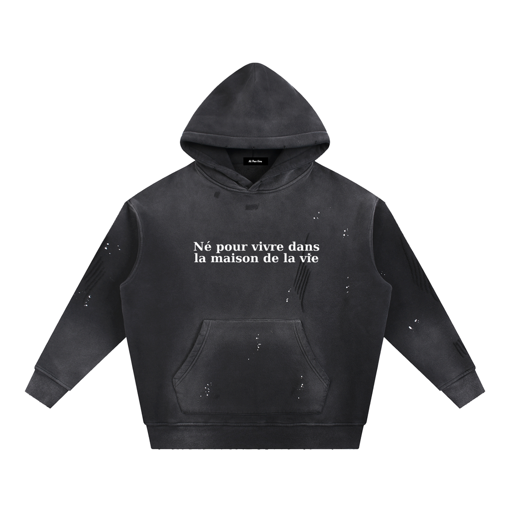 Vintage Washed Frayed Fleece Hoodie