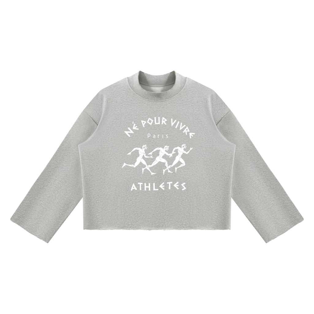 Unisex Mock Neck Raw Edge Boxy Sweatshirt
