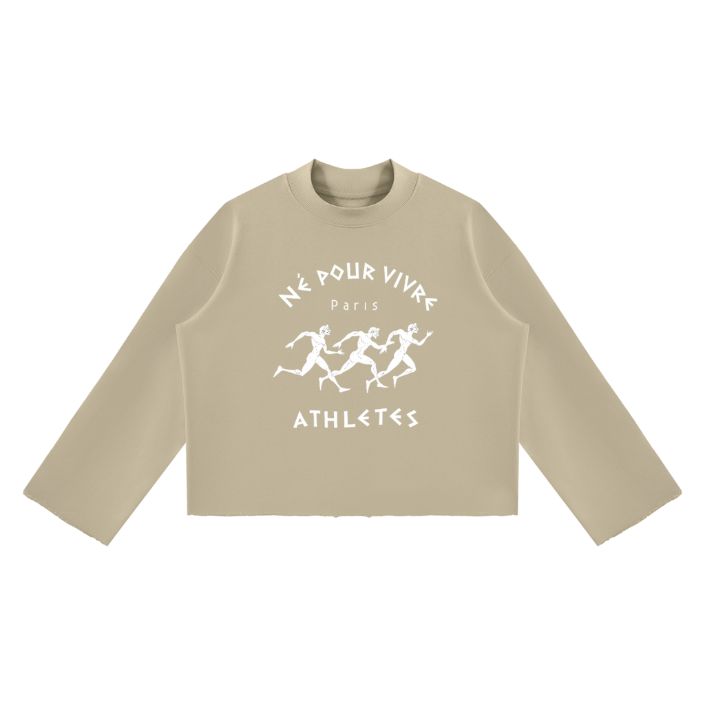 Unisex Mock Neck Raw Edge Boxy Sweatshirt