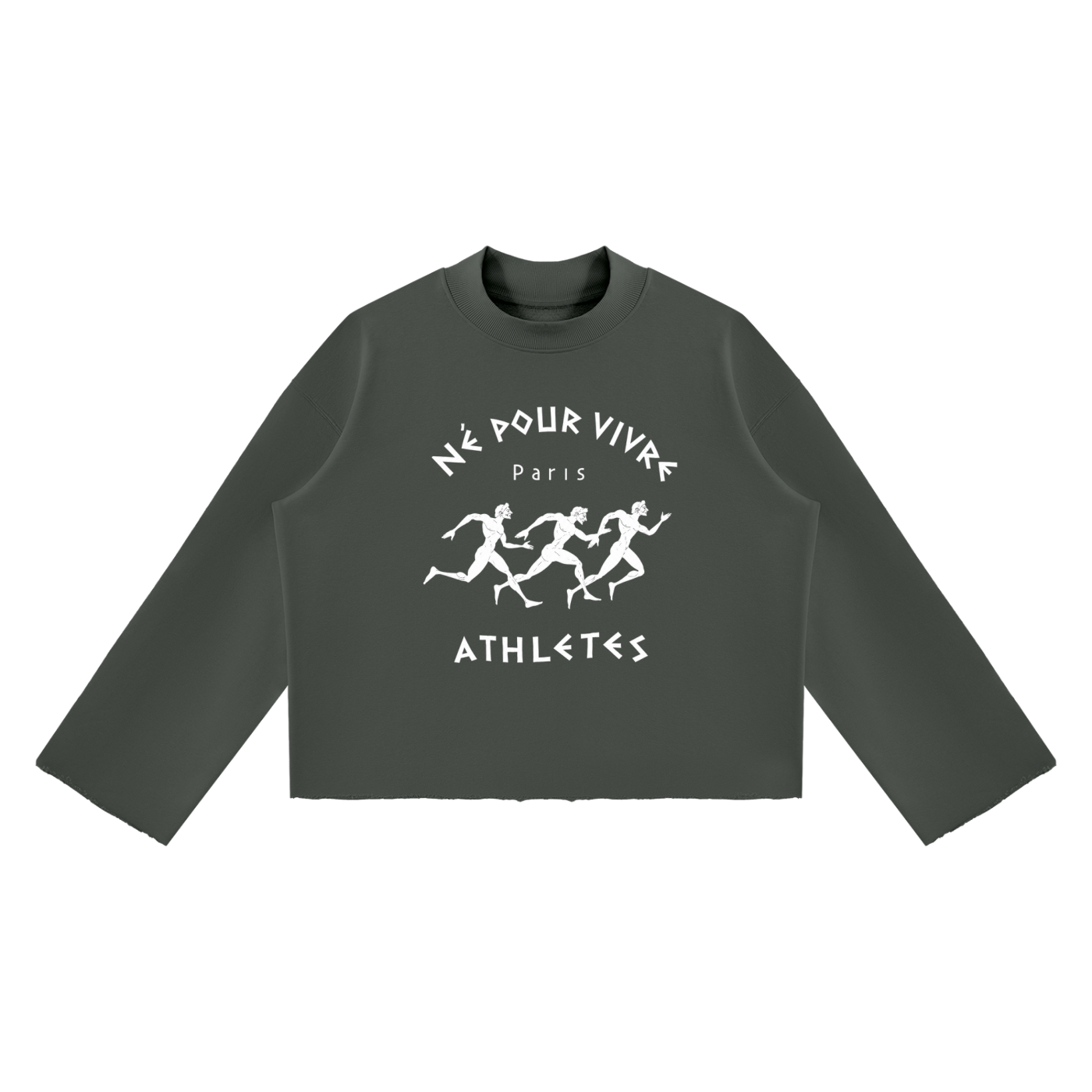 Unisex Mock Neck Raw Edge Boxy Sweatshirt