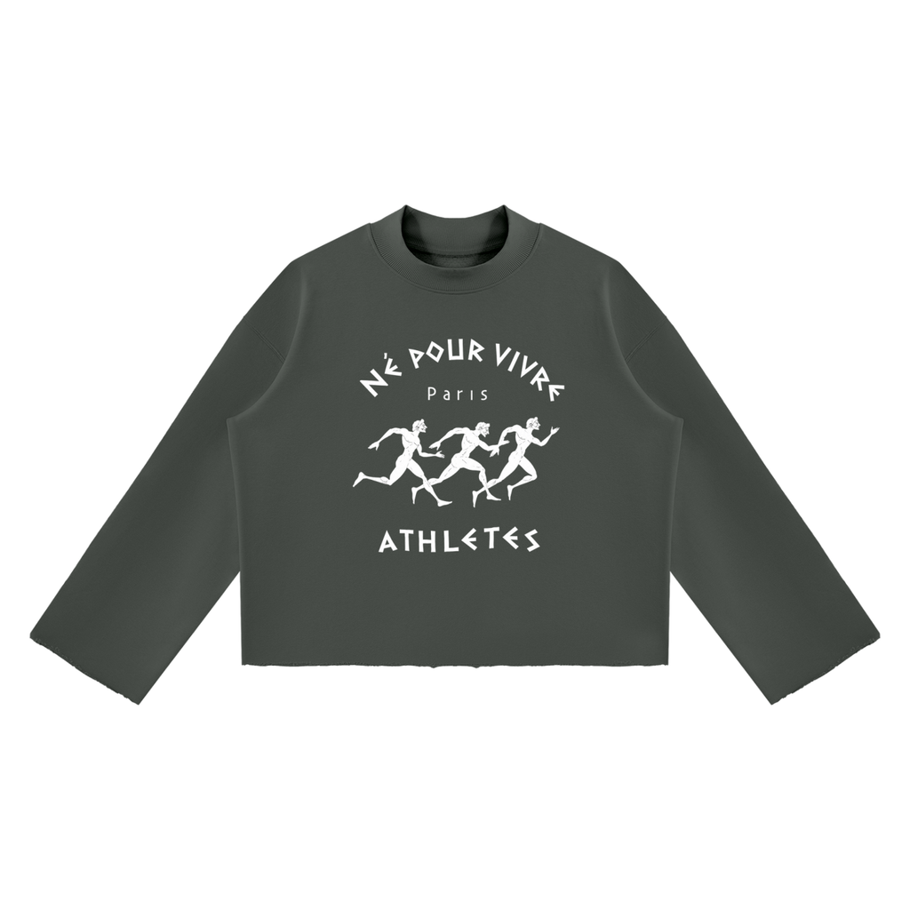 Unisex Mock Neck Raw Edge Boxy Sweatshirt